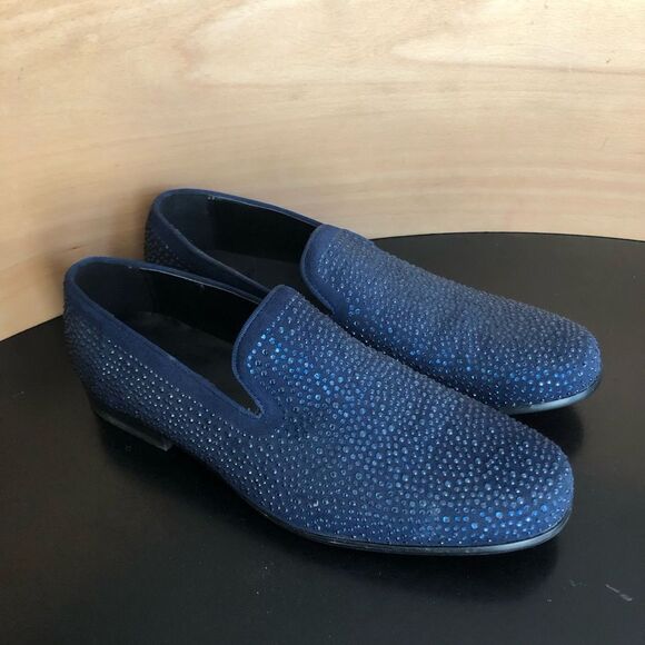 Moretti Black Label Blue Rhinestone Loafer Shoes men’s size 11